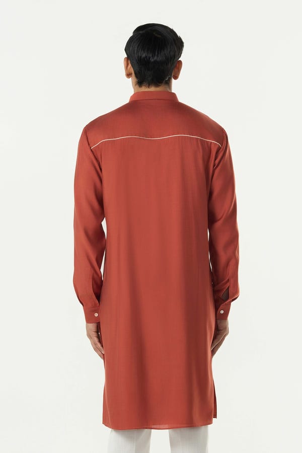 Line out Line — Pixel Warp Kurta - Rust