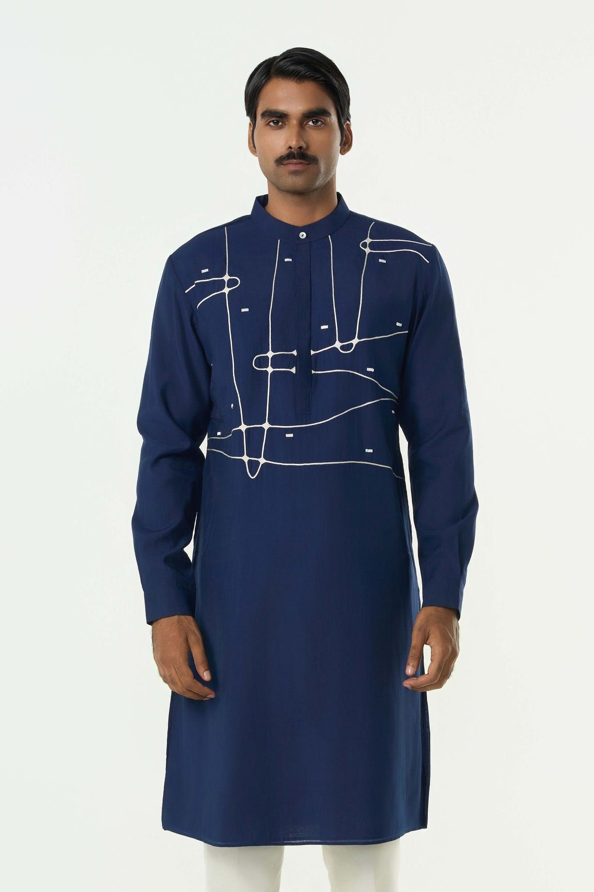 Pixel Warp Kurta - Navy Blue - image 1