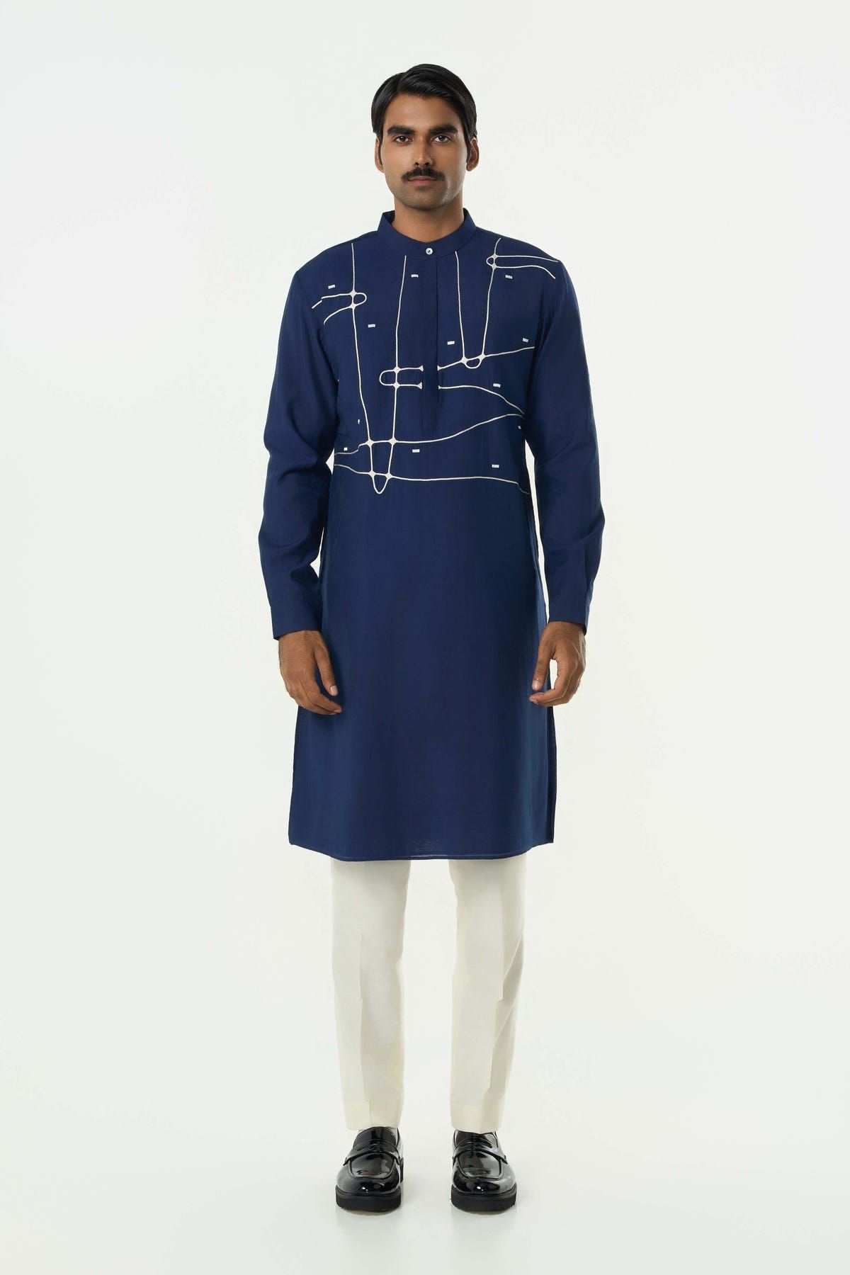 Pixel Warp Kurta - Navy Blue - image 3
