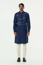 Pixel Warp Kurta - Navy Blue view 3
