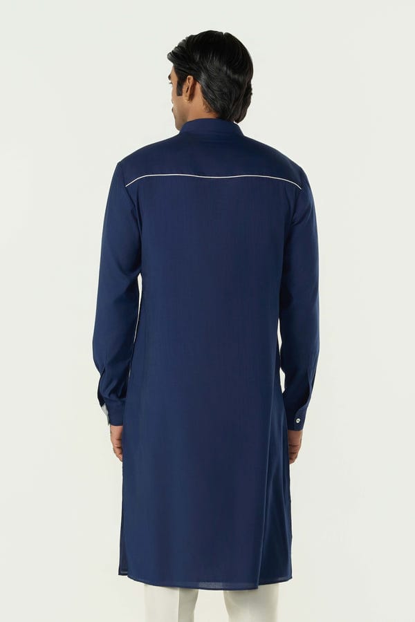 Line out Line — Geo Block Kurta - Navy Blue
