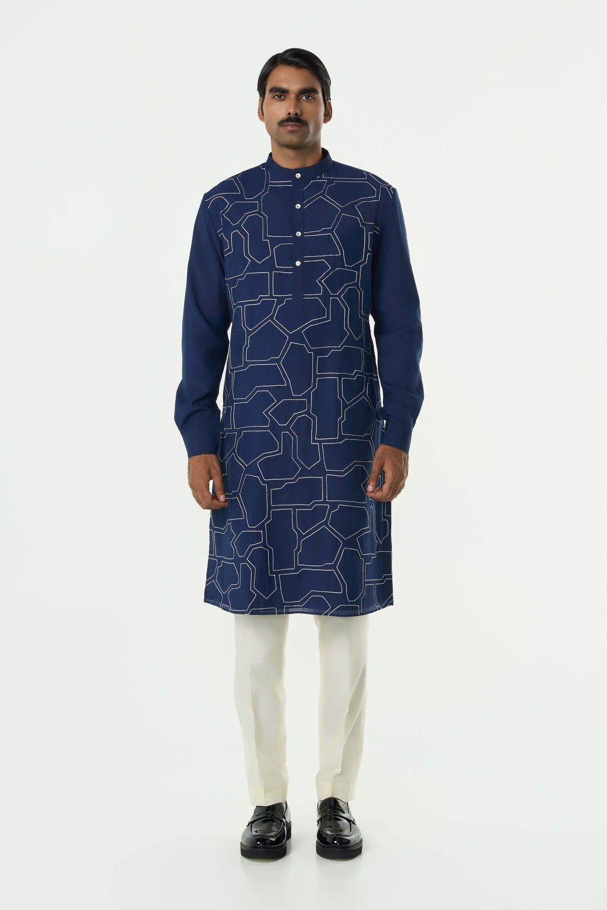 Geo Block Kurta - Navy Blue - image 3