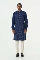 Geo Block Kurta - Navy Blue view 3