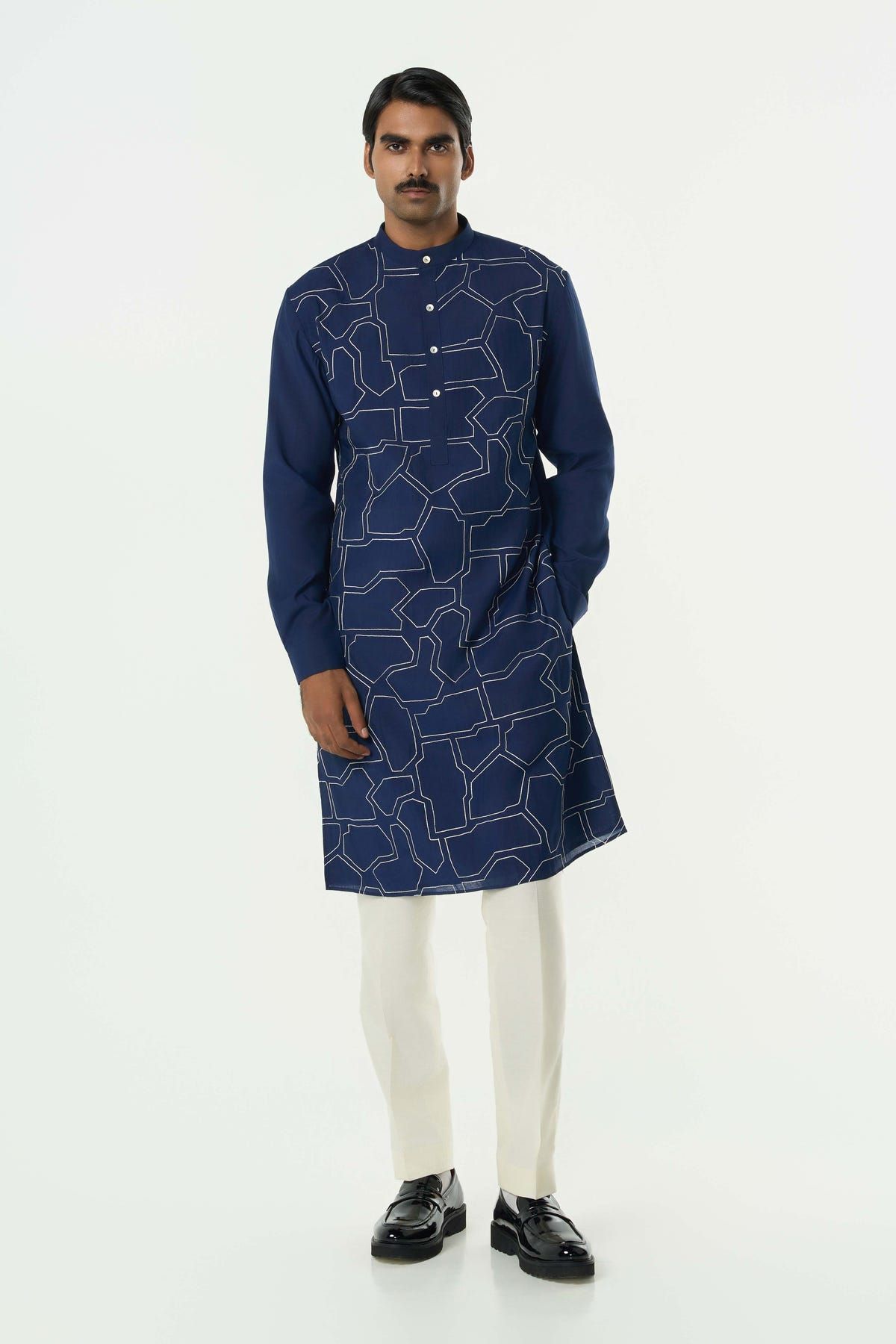 Geo Block Kurta - Navy Blue - image 5