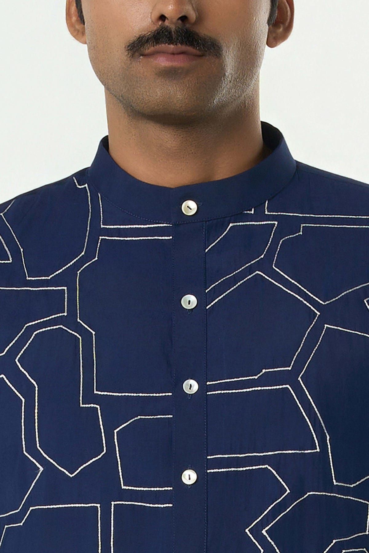 Geo Block Kurta - Navy Blue - image 6