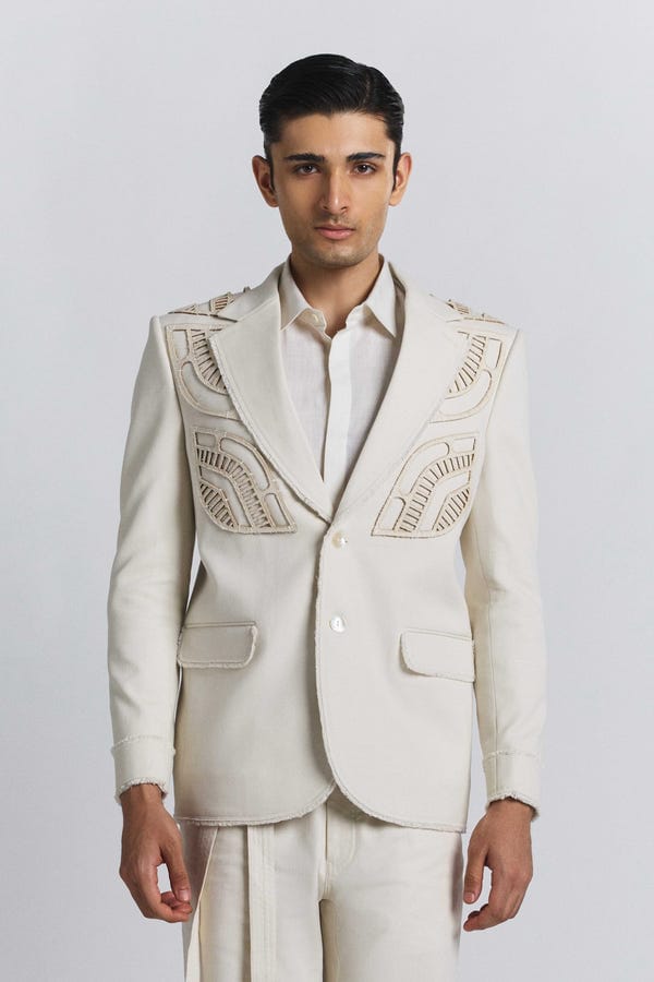 Line out Line — Ivory Laser Cut Blazer