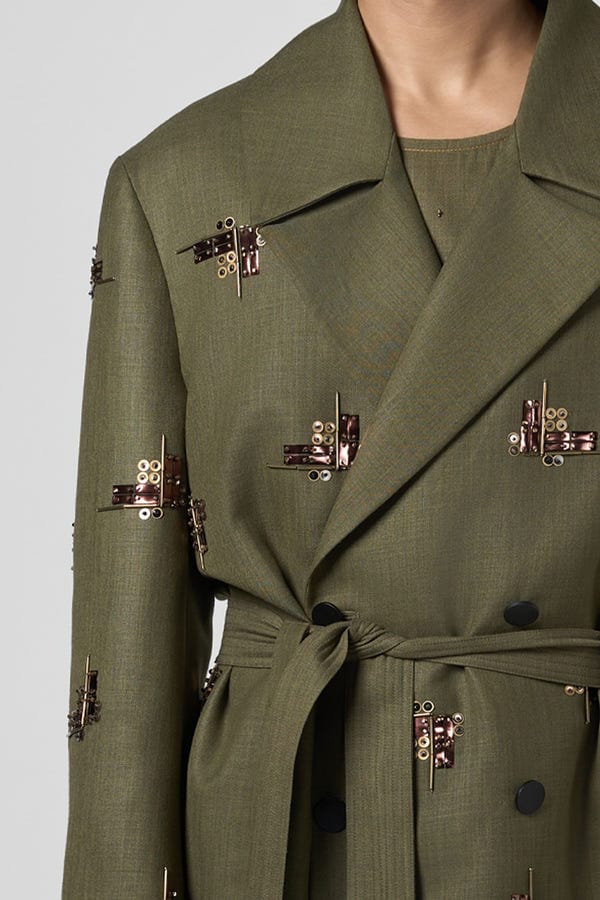 Line out Line — Beam Embroidered Motif Trench