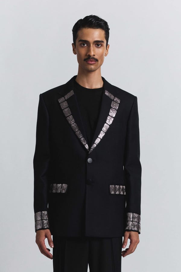 Line out Line — Grid Alloy Embellished Blazer