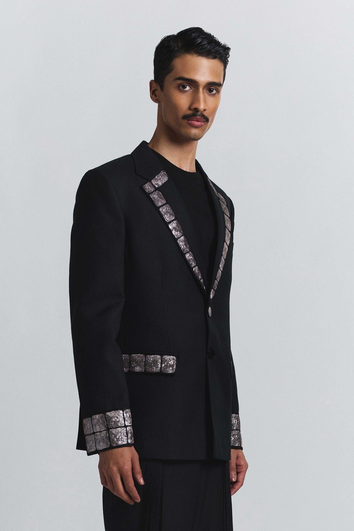 Grid Alloy Embellished Blazer - image 3