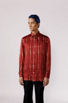 Red cascade silk shirt view 1