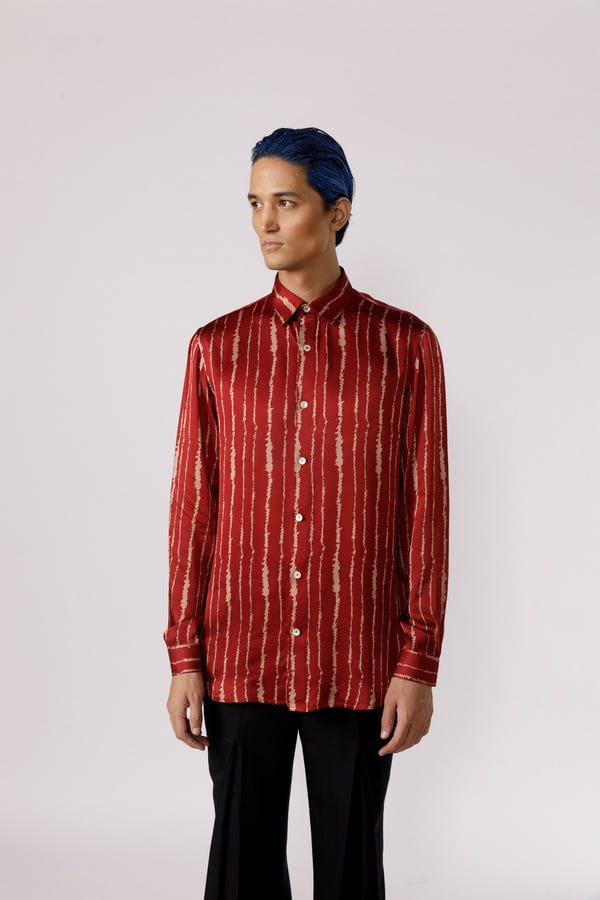 Line out Line — Red cascade silk shirt