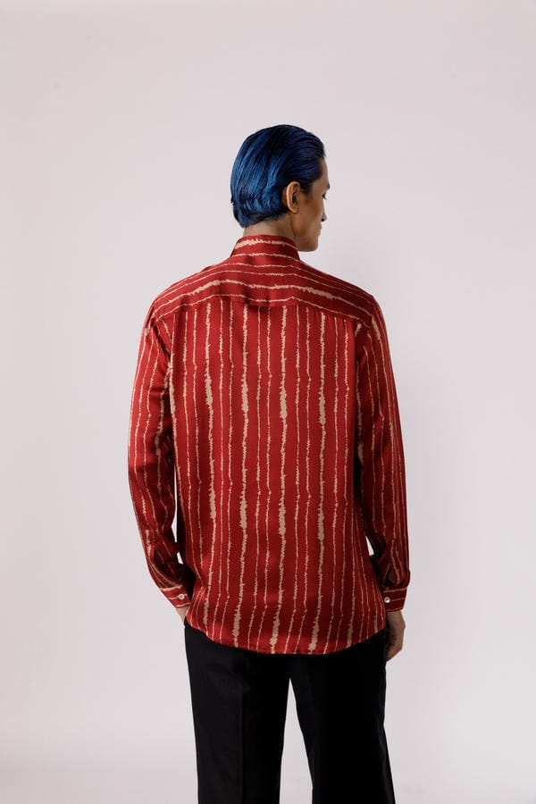 Line out Line — Red cascade silk shirt