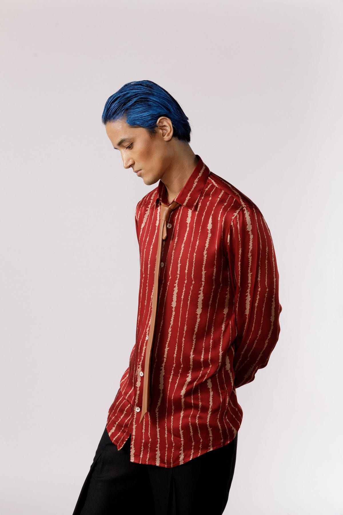 Red cascade silk shirt - image 3