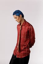Red cascade silk shirt view 3