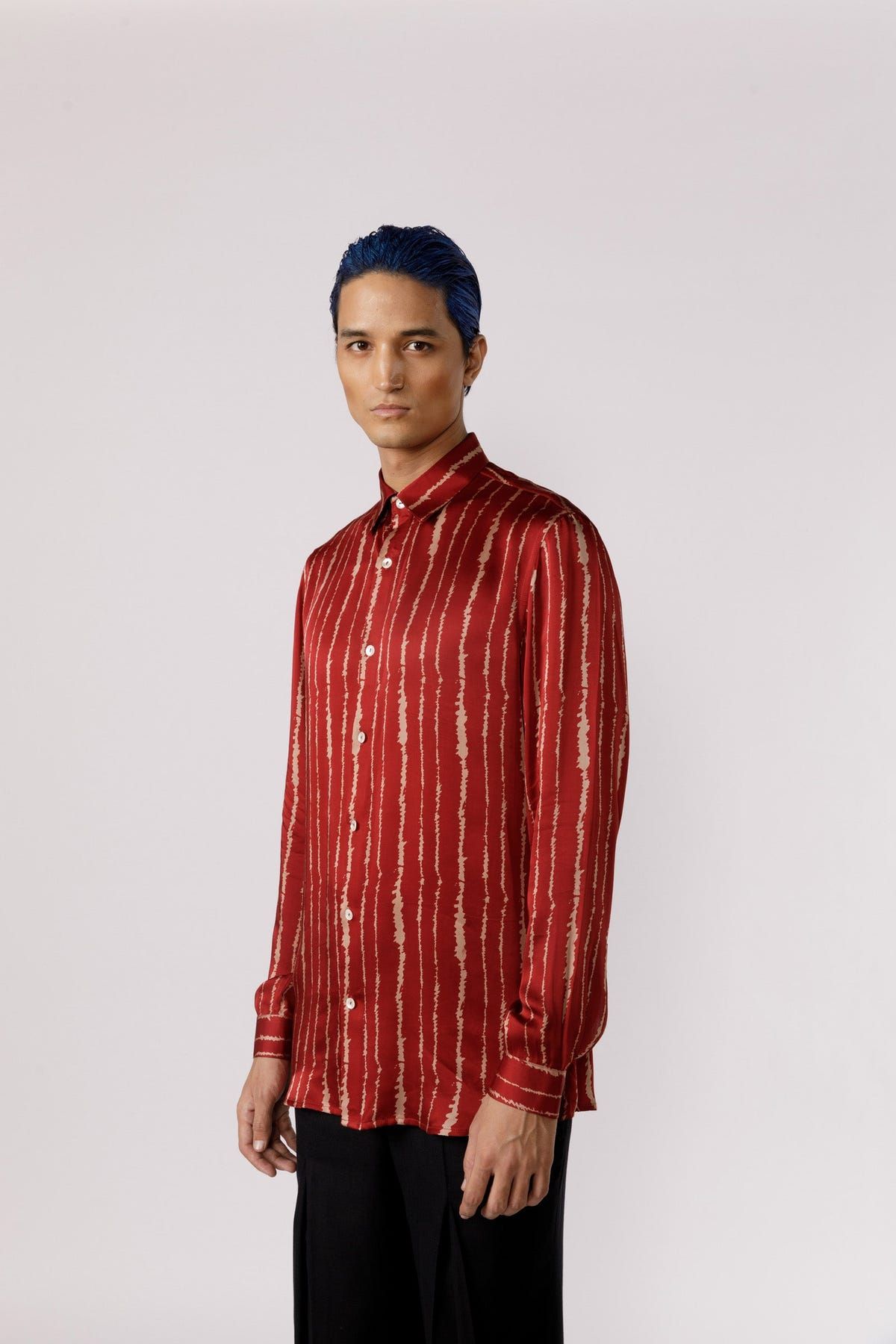 Red cascade silk shirt - image 4