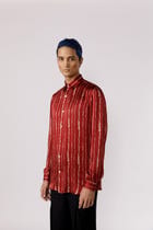 Red cascade silk shirt view 4