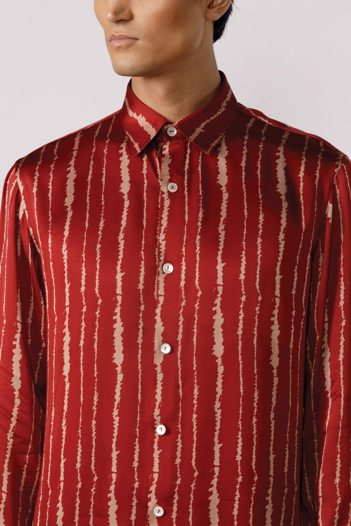 Red cascade silk shirt - image 5