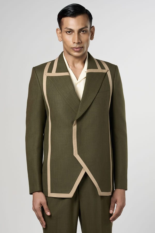 Line out Line — Olive Column Blazer
