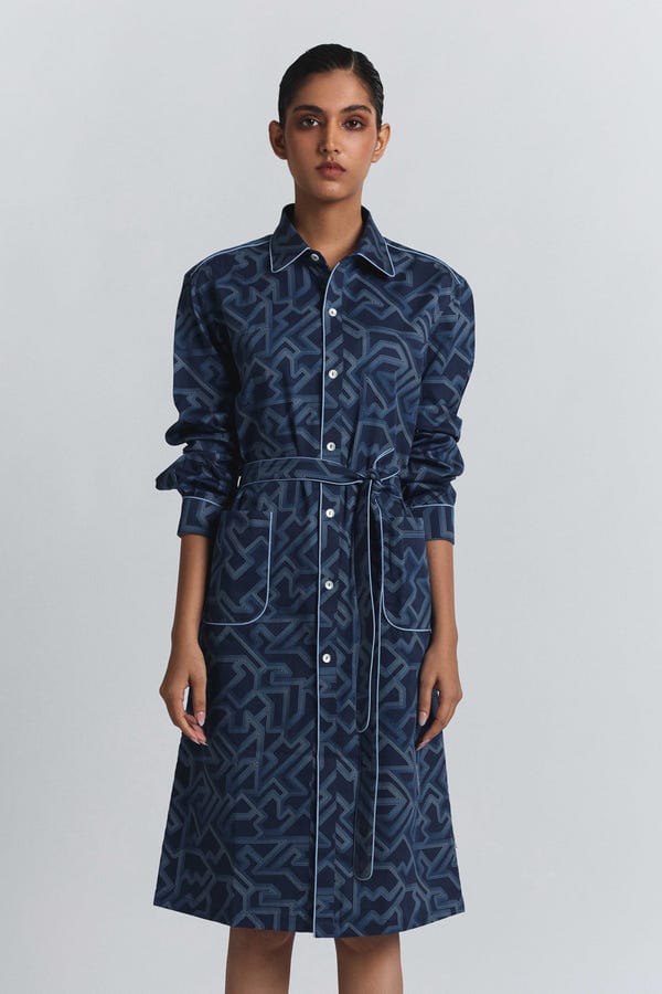 Line out Line — Navy Transitional Shirt Dress