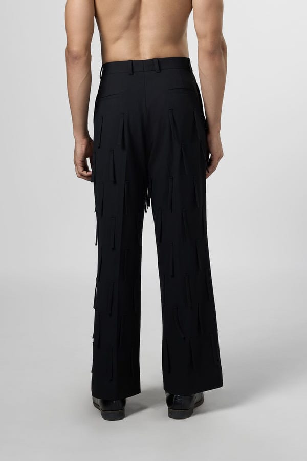 Line out Line — High Waist Fringe Texture Pants