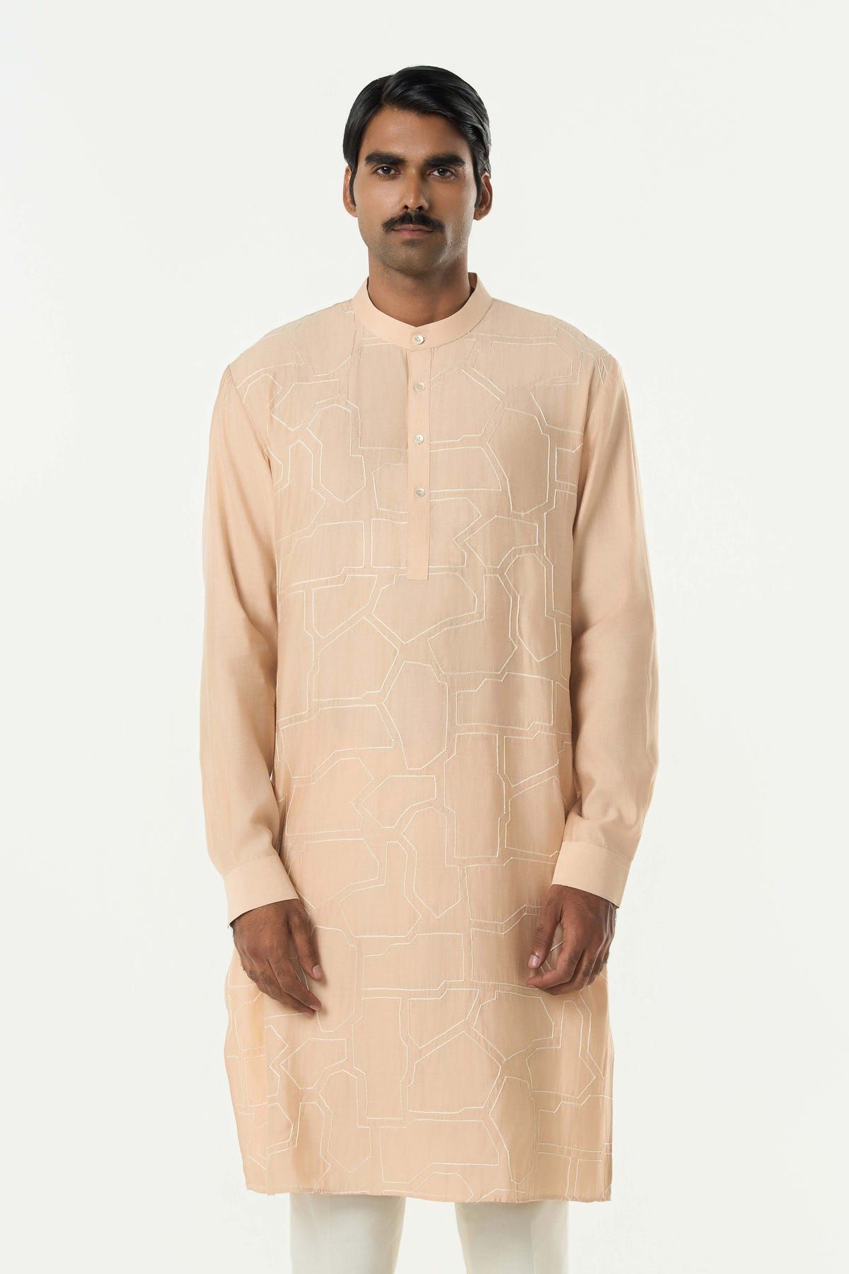 Geo Block Kurta - Beige - image 1