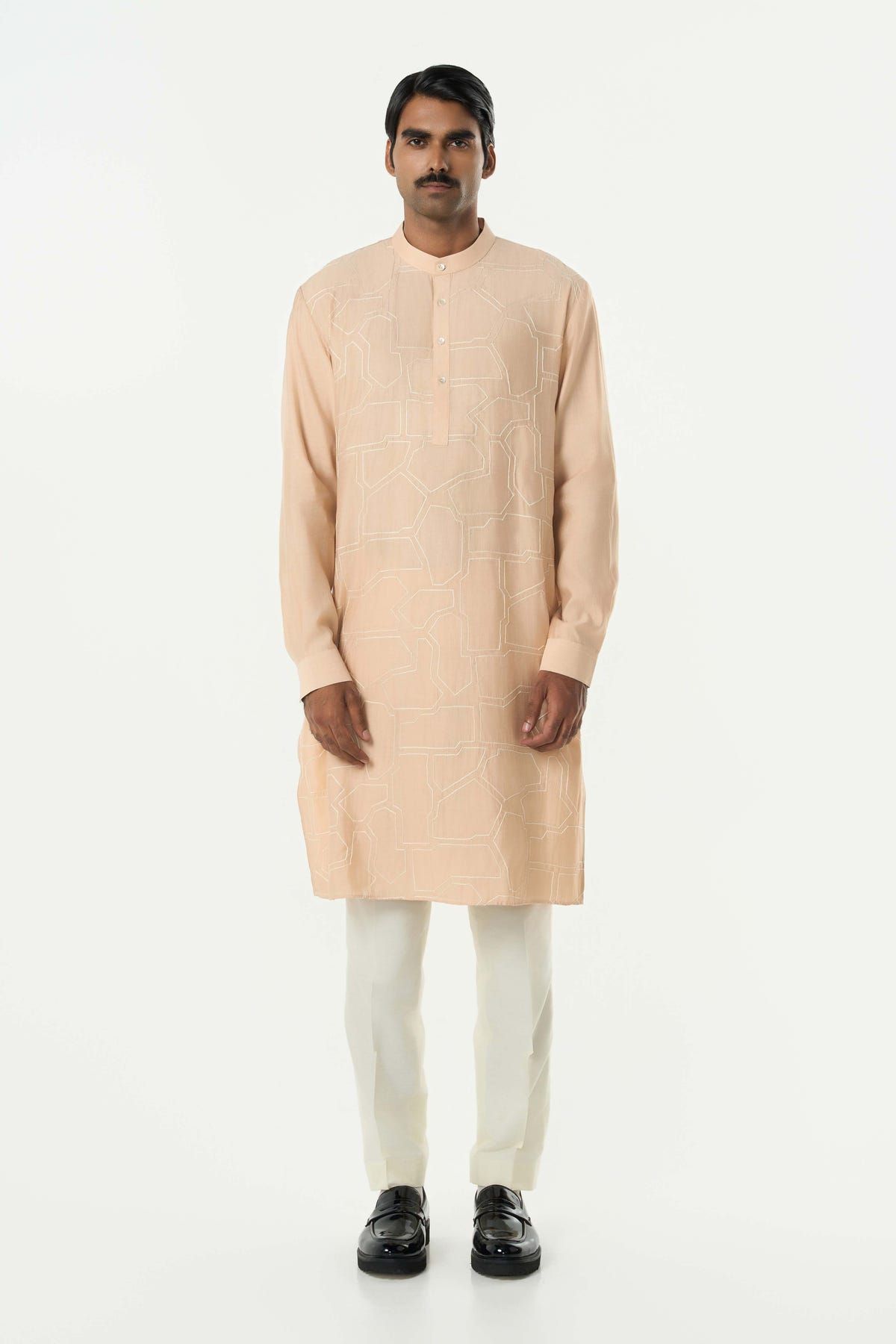 Geo Block Kurta - Beige - image 3