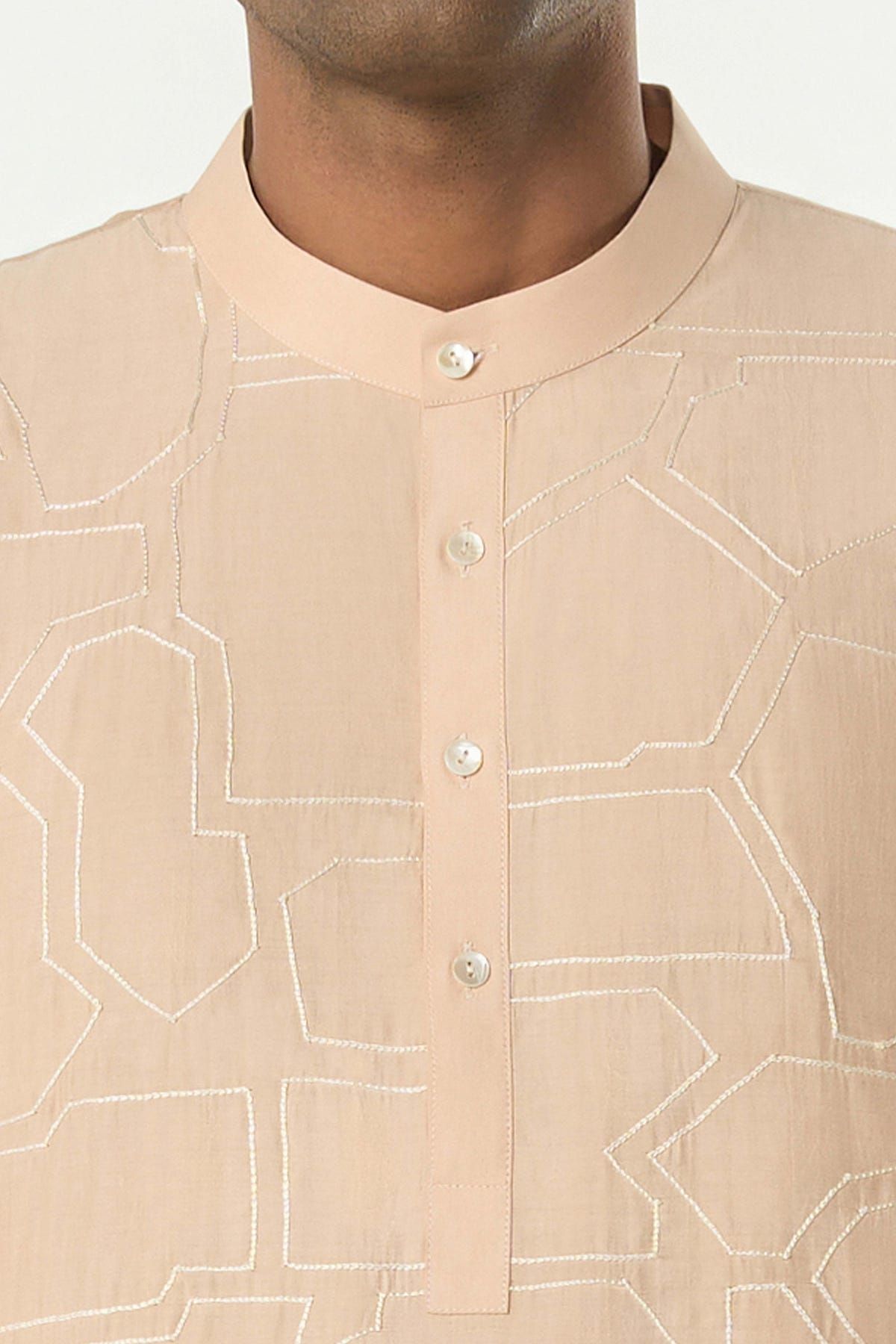 Geo Block Kurta - Beige - image 6