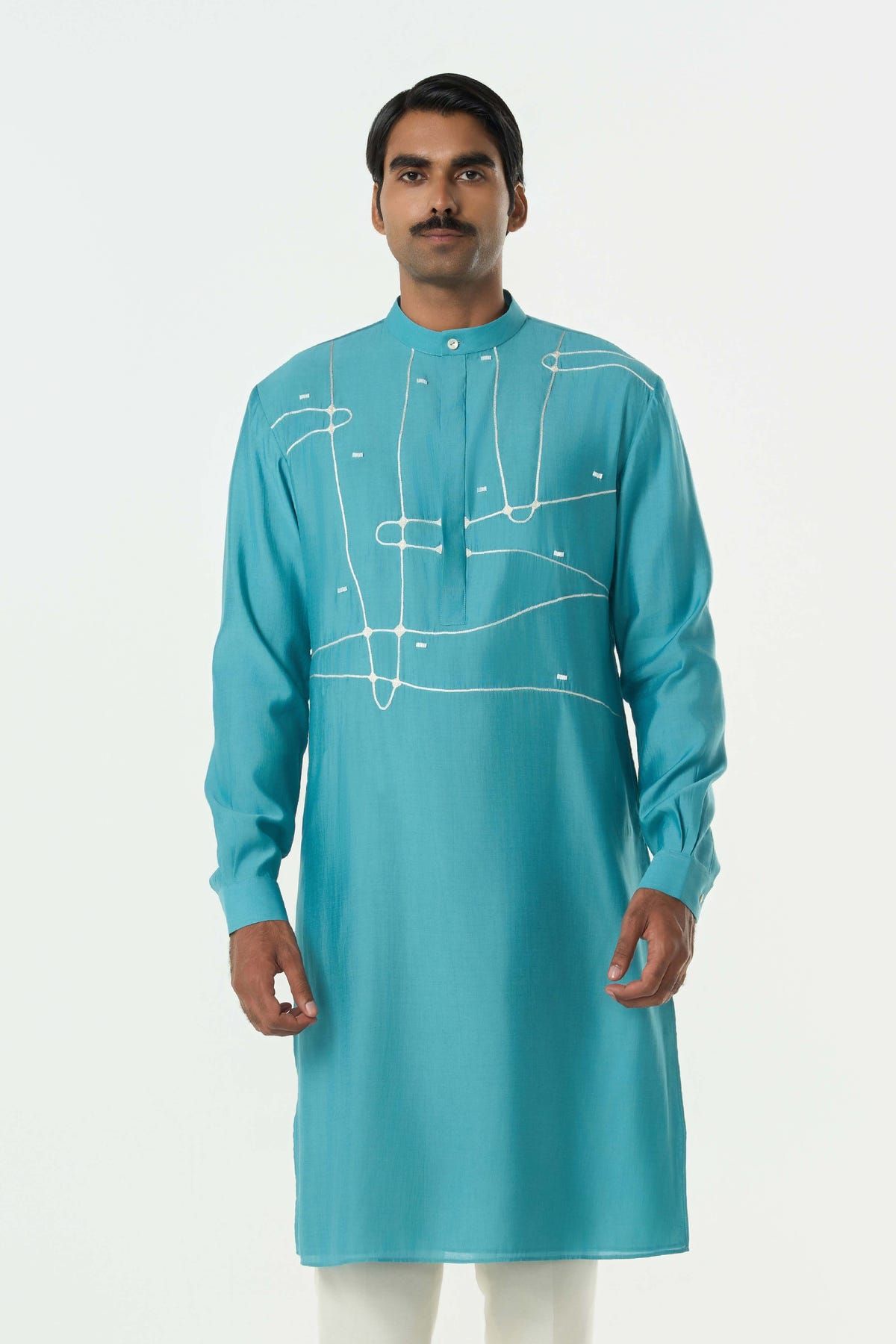 Pixel Warp Kurta - Teal Blue - image 1