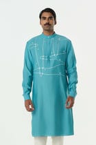 Pixel Warp Kurta - Teal Blue view 1
