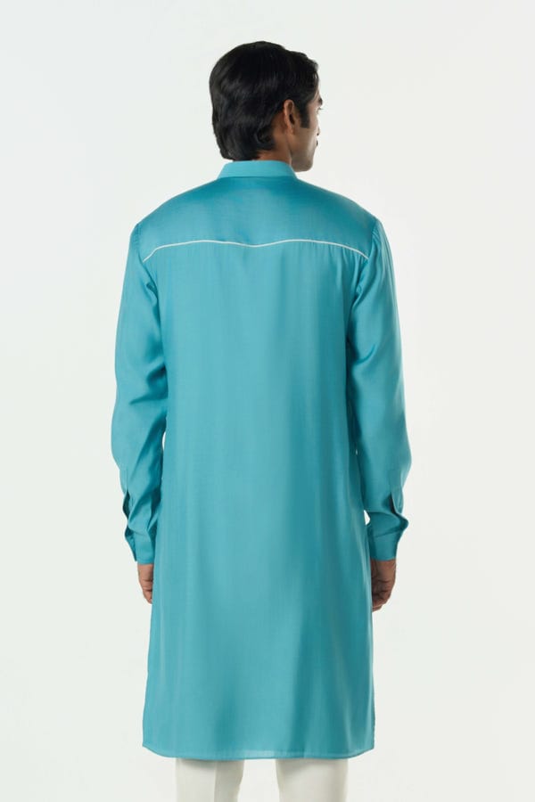 Line out Line — Pixel Warp Kurta - Teal Blue