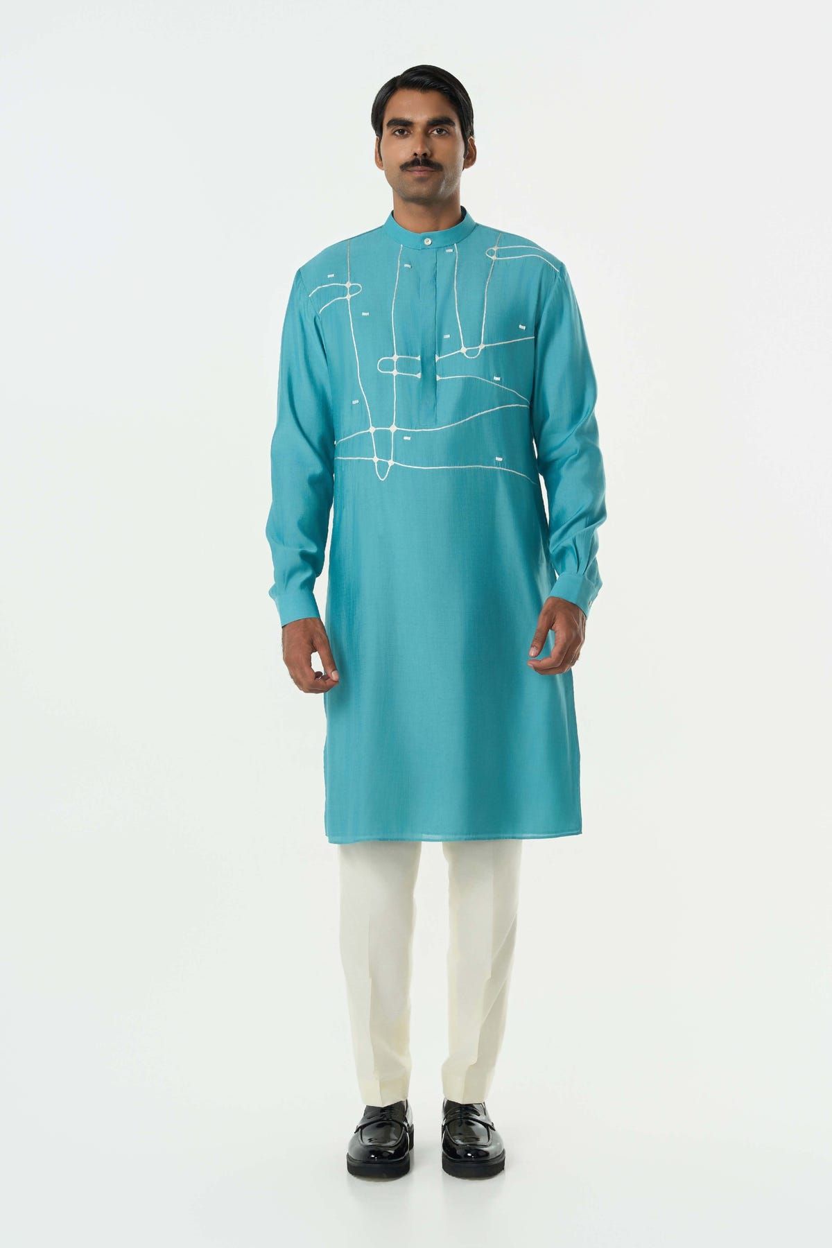 Pixel Warp Kurta - Teal Blue - image 3