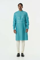 Pixel Warp Kurta - Teal Blue view 3