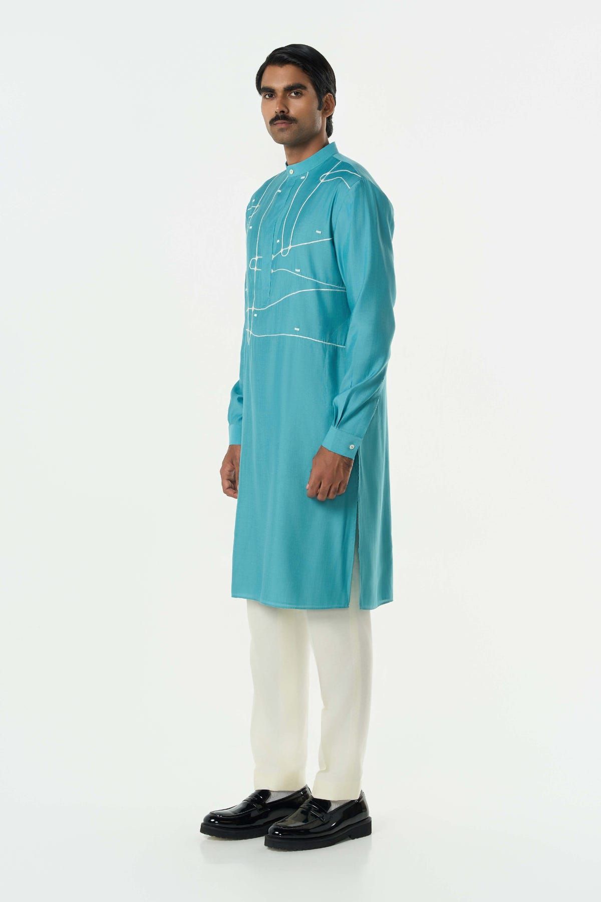 Pixel Warp Kurta - Teal Blue - image 5
