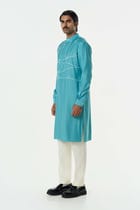 Pixel Warp Kurta - Teal Blue view 5