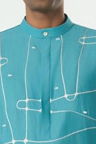 Pixel Warp Kurta - Teal Blue view 6
