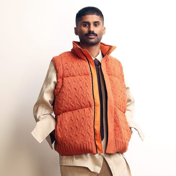 MARGN — Pericardium Handknit Puffer Gilet- Orange
