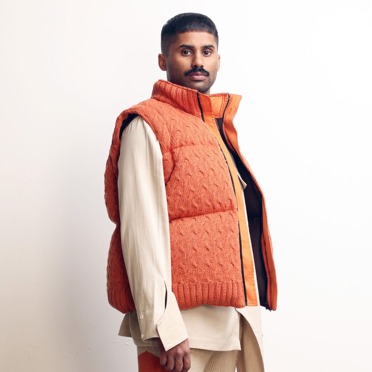 Pericardium Handknit Puffer Gilet- Orange - image 2