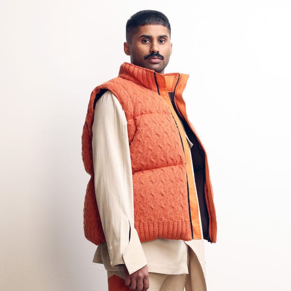 MARGN — Pericardium Handknit Puffer Gilet- Orange
