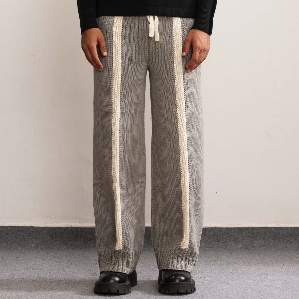 Fibula Striped Hand-knitted Trousers- Grey - image 1