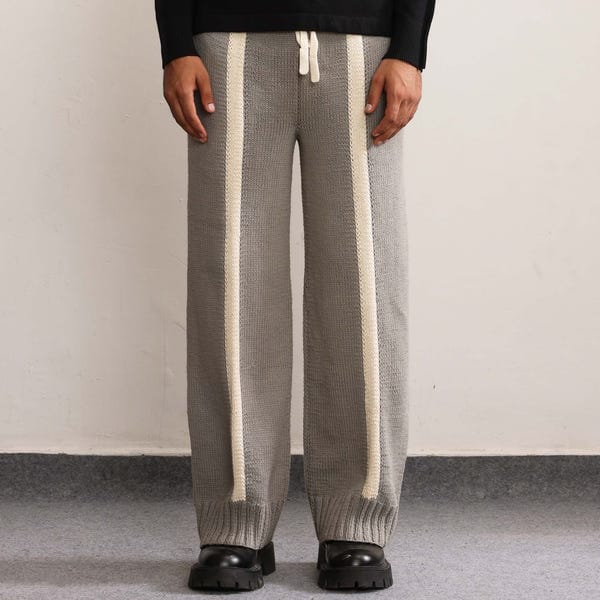 MARGN — Fibula Striped Hand-knitted Trousers- Grey