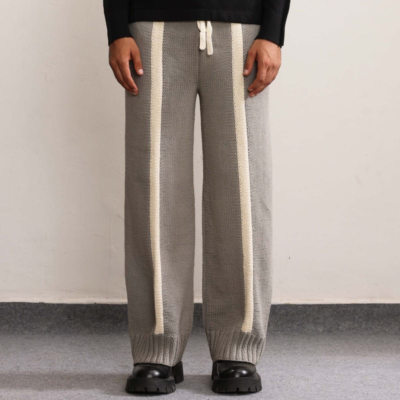 Fibula Striped Hand-knitted Trousers- Grey
