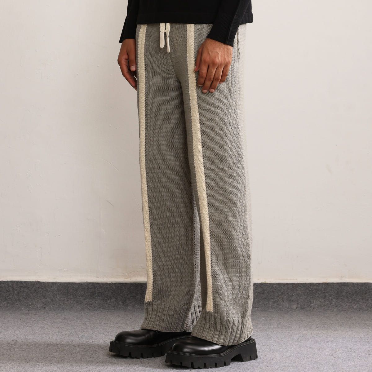 Fibula Striped Hand-knitted Trousers- Grey - image 2