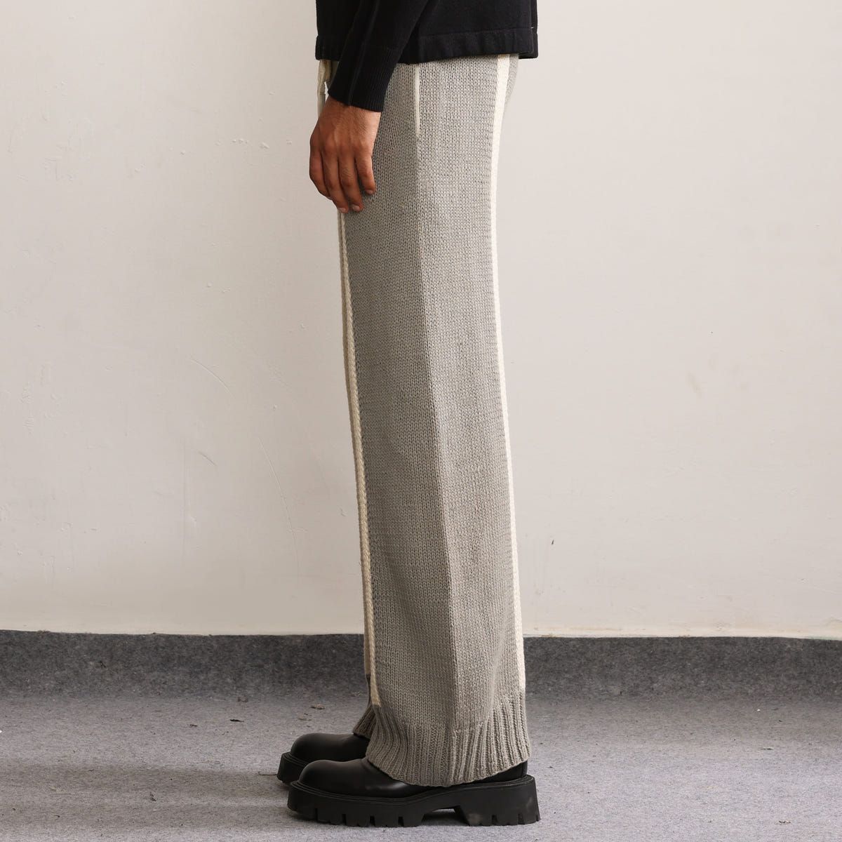 Fibula Striped Hand-knitted Trousers- Grey - image 3