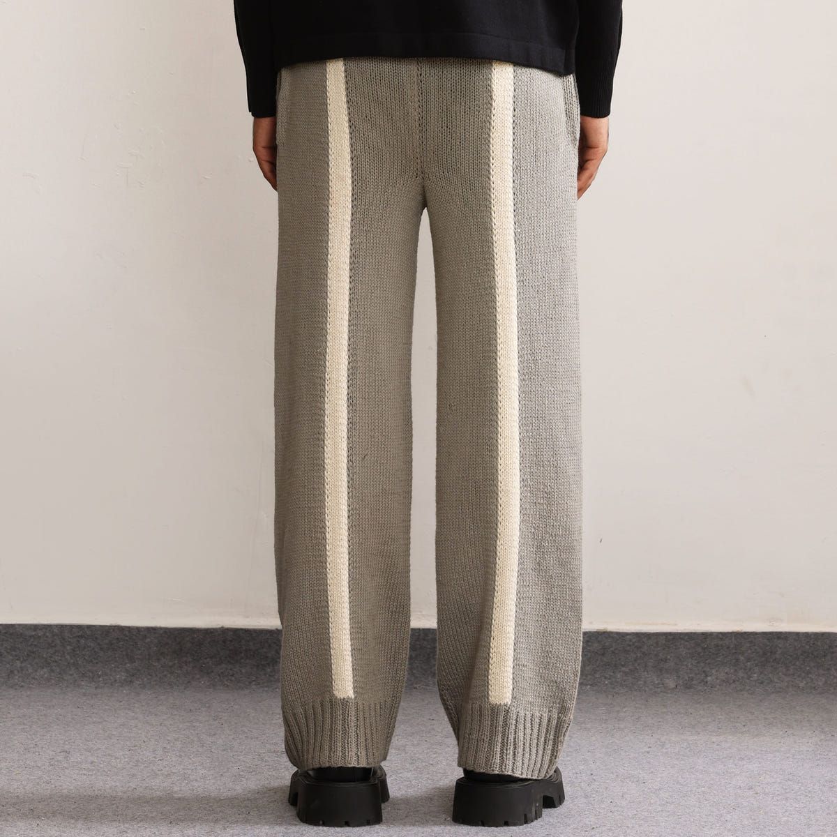 Fibula Striped Hand-knitted Trousers- Grey - image 4