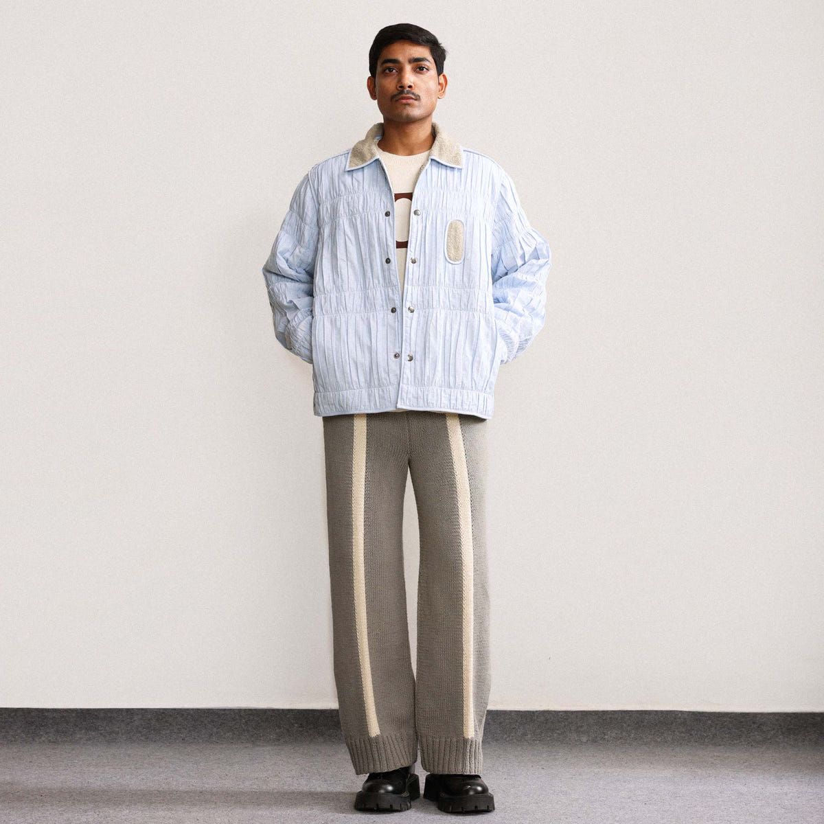 Fibula Striped Hand-knitted Trousers- Grey - image 5