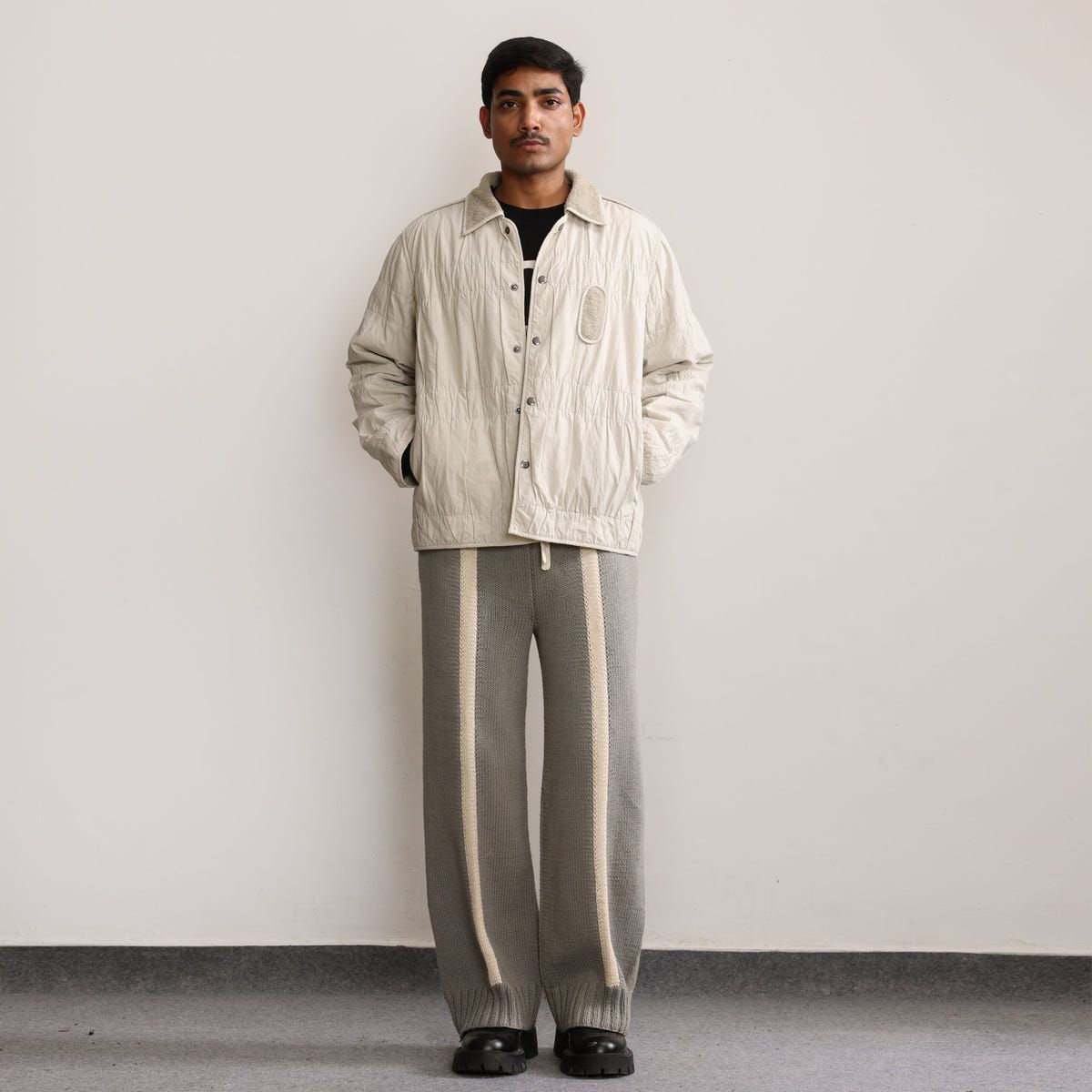 Fibula Striped Hand-knitted Trousers- Grey - image 6
