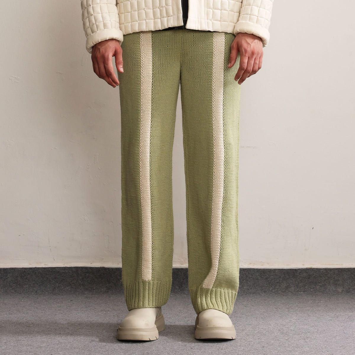 Fibula Striped Hand-knitted Trousers- Pista Green - image 1