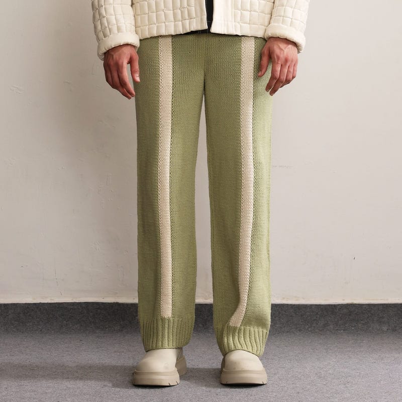 Fibula Striped Hand-knitted Trousers- Pista Green
