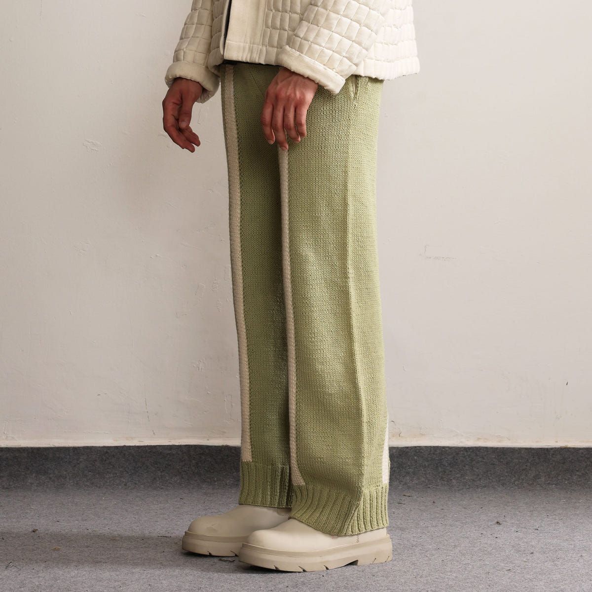 Fibula Striped Hand-knitted Trousers- Pista Green - image 2