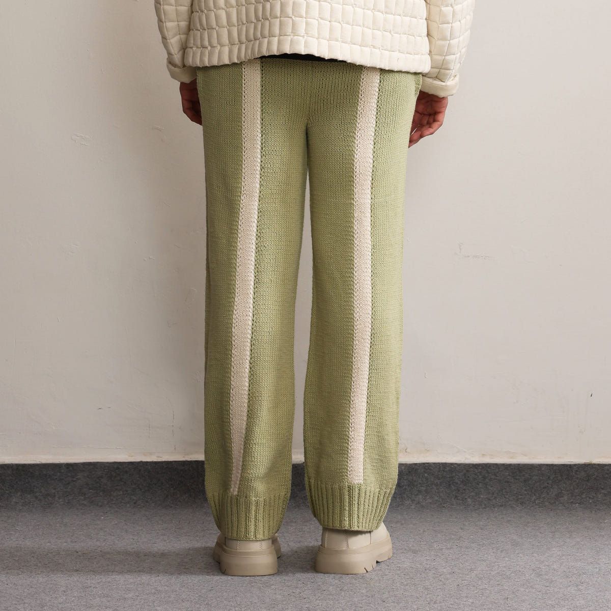 Fibula Striped Hand-knitted Trousers- Pista Green - image 3